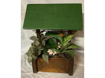 Wooden Wishing Well With Faux Plants