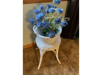 Wicker Plant Stand With Pretty Faux Plant In Ceramic Pot