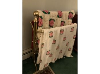 Brass Quilt Stand With Handmade Blankets