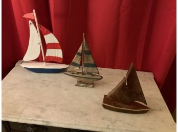 Trio Of Wooden Sailboats