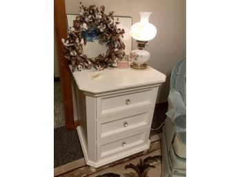 Pretty White Three Drawer Side Table