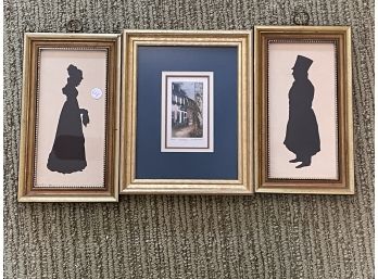 TWO SILHOUETTES AND SIGNED EUROPEAN PRINT