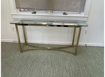 BRASS AND GLASS SOFA TABLE