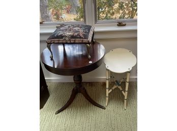 MAHOGANY DRUM TABLE STOOL AND STAND