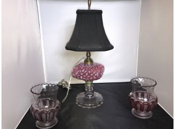 Murano Style Glass Table Lamp  And  Vases