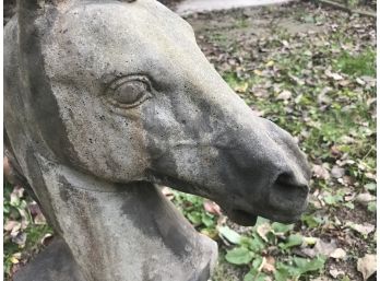 Stone Horse Head With Separate Stone  Base And Fluted Stone Pylons