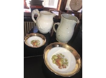 Wedgewood Pitcher , Bondware Porcelain Bowls , Speckled Stone Ware Type Pottery Pitcher