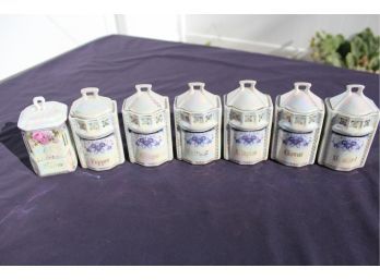 Vintage German 'White Block' Lustreware Spice Cannister Set. 12 Piece Set