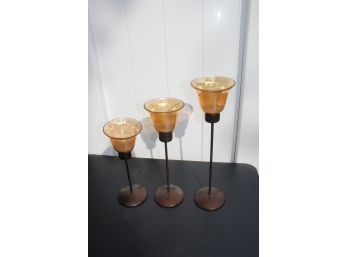 3 Lovely Decorative Metal Stand And Glass Globe Festive Tealight Holders