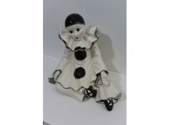 Large Pierrot Harlequin French Ceramic/Porcelain Clown Figurine - Signed