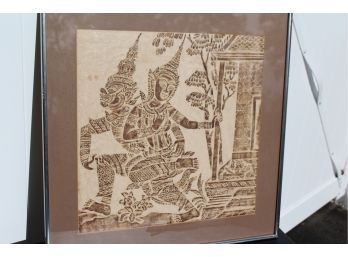 Vintage Asian Hanuman Monkey God & Lord Rama Ramayana Woodblock Print