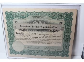 1924 Stock Certificate American Reindeer Corporation - Legitimate Certificate