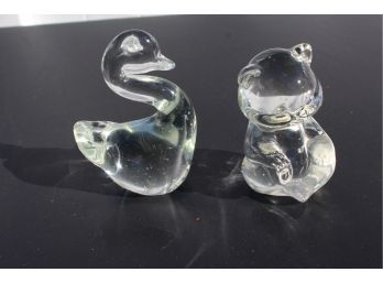 Lovely Fenton Leaded Crystal Teddy Bear And Crystal Swan