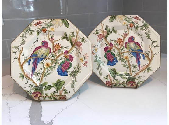 Two Decorative Octagonal Parrot Plates