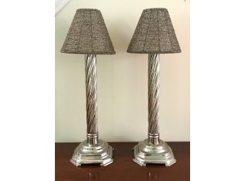 Tall Silver Candlesticks With Silver Beaded Shades