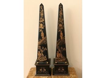 Pair Of Black And Gold Obelisks