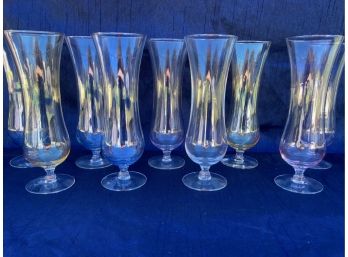 Set Of 10 Long Glasses With Short Steams - Slightly Colored Glass