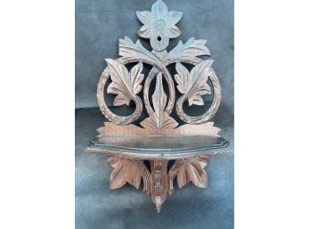 Wooden Carved Wall Shelf With Leaves