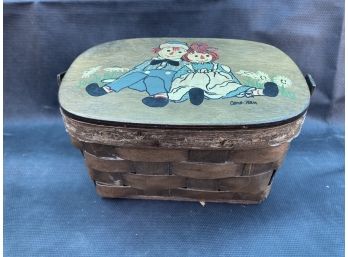 Raggedy Ann & Andy Picnic Basket - Hand Painted