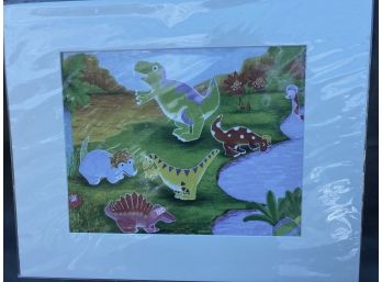 Dinosaurs By The Pond Painting