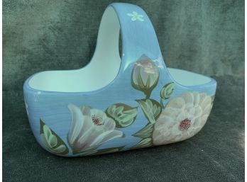 Small Hand Painted Blue Floral Basket