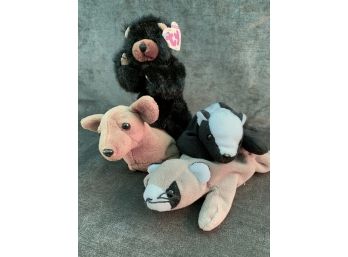 Lot 7 - TY Beanie Babies (black Bear, Skunk, Dog, Racoon)