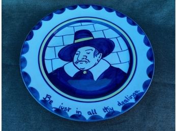 Mottoware Antique Bristol Baronial John Barker Pottery - 'be Just In All Thy Dealings' Blue And White Plate