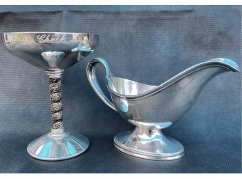 Tall Silver Goblet And Gravy Boat