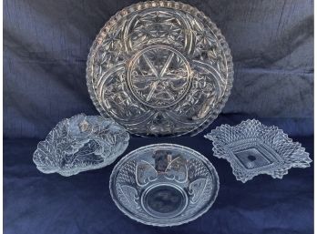 Clear Glass Lot - 3 Bowls And A Plate