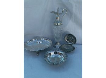 Lot Of Silver Seashell Dishes, A Large Pitcher And A Beautiful Silver Bowl