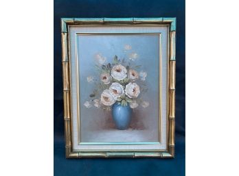 Peach Flowers In A Blue Vase Oil Painting - Anderson