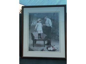 Little Girl Standing On Chair With Elderly Man Picture