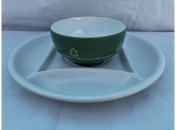 White Divided Plate With Green Bowl