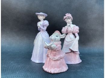 Two Pretty Lady Figurines And On Pretty Mouse Figurine