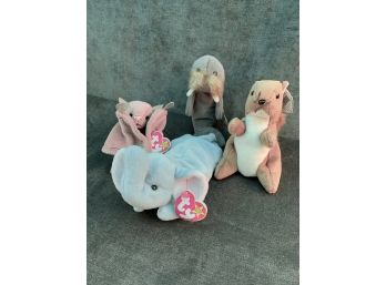 Lot 3 - TY Beanie Babies (Squirrel, Walrus, Bat And Elephant)