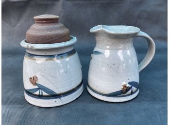 Matching Pottery Cream And Sugar Crocks