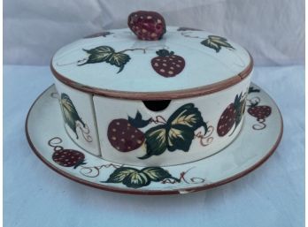 Divided Strawberry Painted Serving Dish