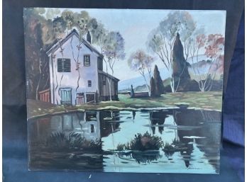 White House By A Pond Painting - Austin