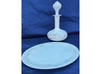 White Oval Platter With Matching Jar With Stopper