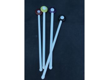 Set Of  4 Milk Glass Stir Sticks