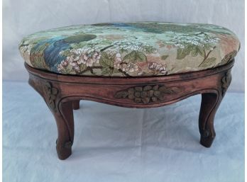 Peacock Upholstered Stool With Beautiful Wood Carved Legs