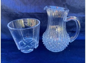 Clear Glass Pitcher And Ice Bucket