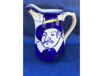 Bristol Baronial Pottery Blue And White Pitcher