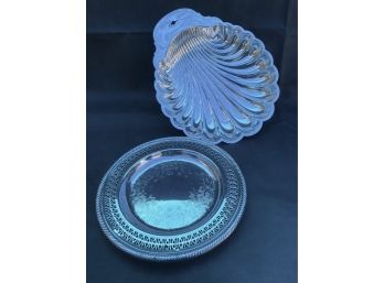 A Seashell Dish And A Little Silver Plate Dish