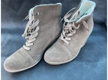 Beige Wedge Heel Boots - Size 10