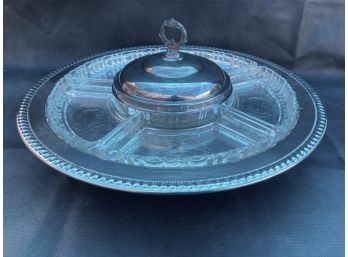 Divided Silver Plate Serving Dish With Covered Centre