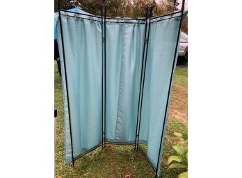 Metal 3 Panel Room Divider With Light Blue Curtain