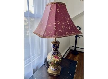 Beautiful Painted Lamp With Red And Gold Shade