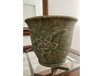 Pretty Green Clay Planter Floral Motif