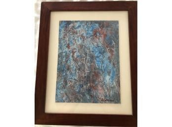 Framed Blue Abstract Oil Painting On A Board - Signed